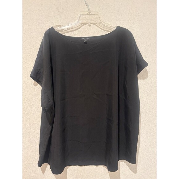 Eileen Fisher Round Neck Blouse top Shirt Women Plus Size 3X Black Office Boxy - Picture 1 of 7